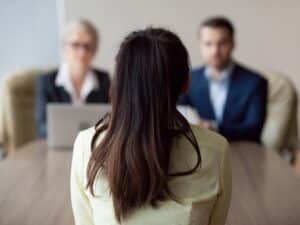 Businesswoman,And,Businessman,Hr,Manager,Interviewing,Woman.,Candidate,Female,Sitting