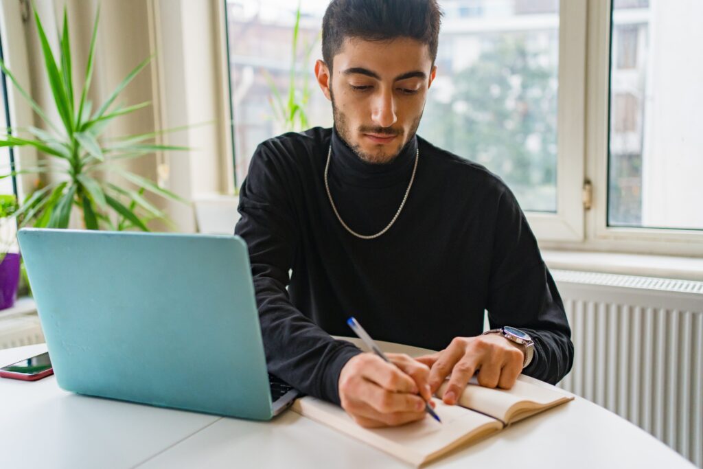 Boy researching consultancies before qualifying.