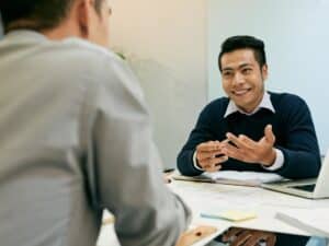 Smiling person at in-person interview